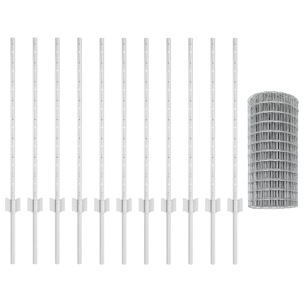 vidaXL Ευρωπαϊκό Φράκτη με 11 Στυλους Ασημί 0,8x25 μ Ατσάλι