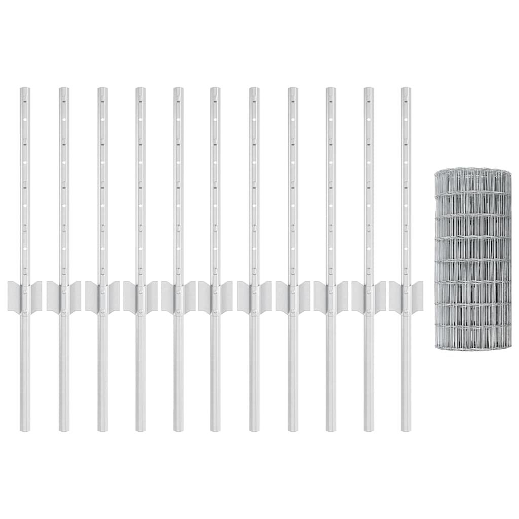 vidaXL Ευρωπαϊκή Φράχτη με 11 Υ Πόρους Ασημί 0,4x25 μ Ατσάλι