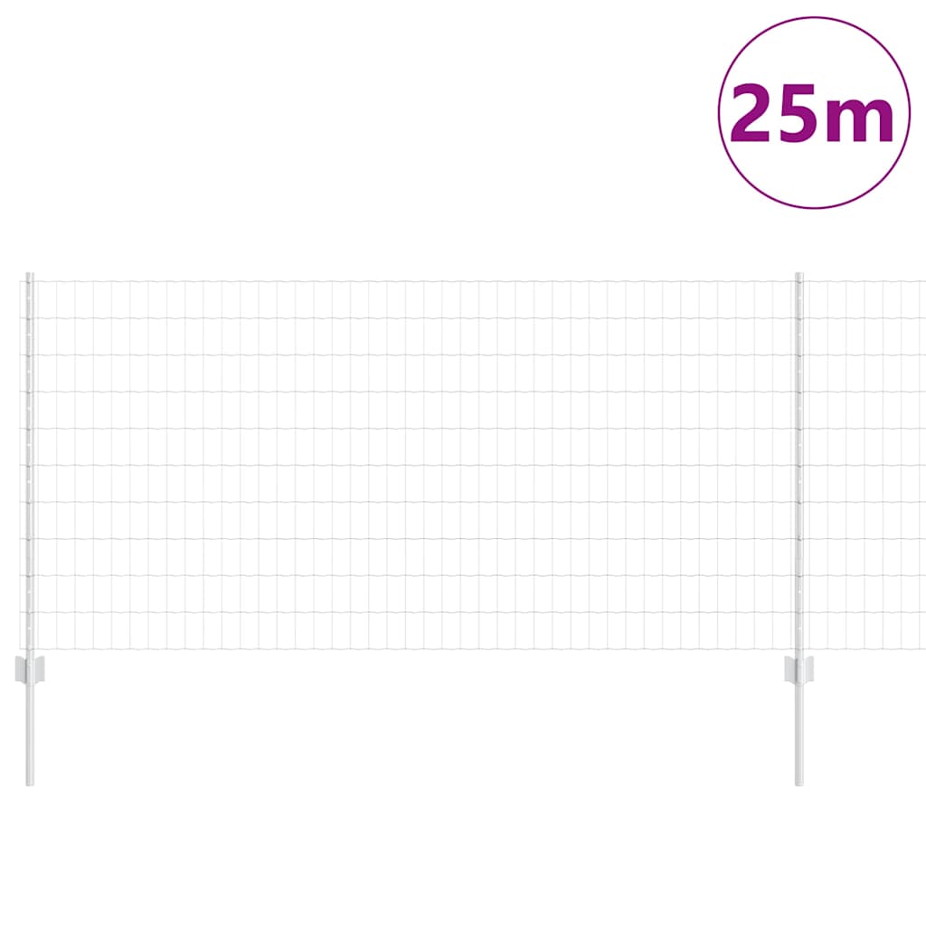 vidaXL Ευρωπαϊκός φράκτης με 22 μεταλλικές κολώνες Ασημί 1x25 μ Ατσάλι