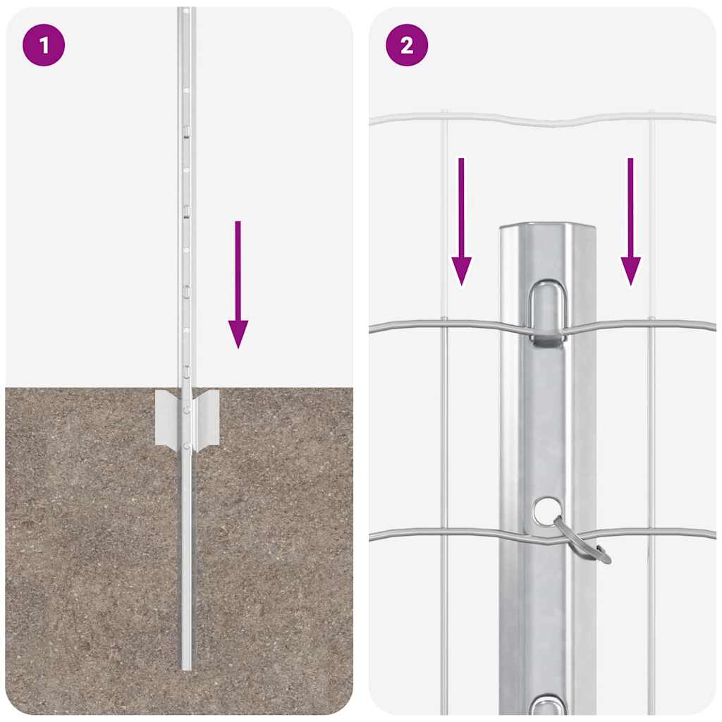 vidaXL Ευρωπαϊκό Φράχτη με 11 Στηρίγματα Ασημί 0,8x25 μ Ατσάλι