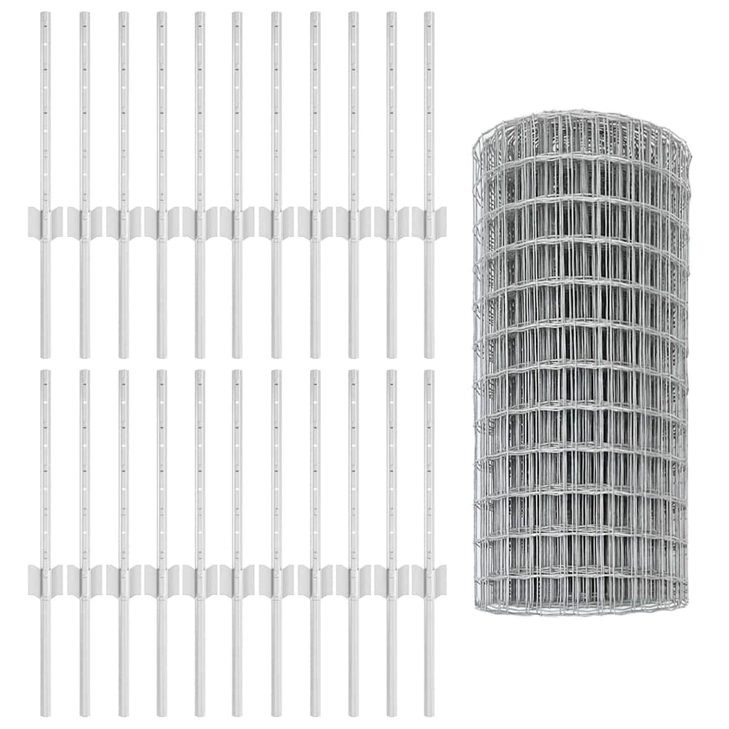 vidaXL Ευρωπαϊκό Φράχτη με 22 Στήλες Αλουμινίου Ασημί 0,4x50 μ Ατσάλι