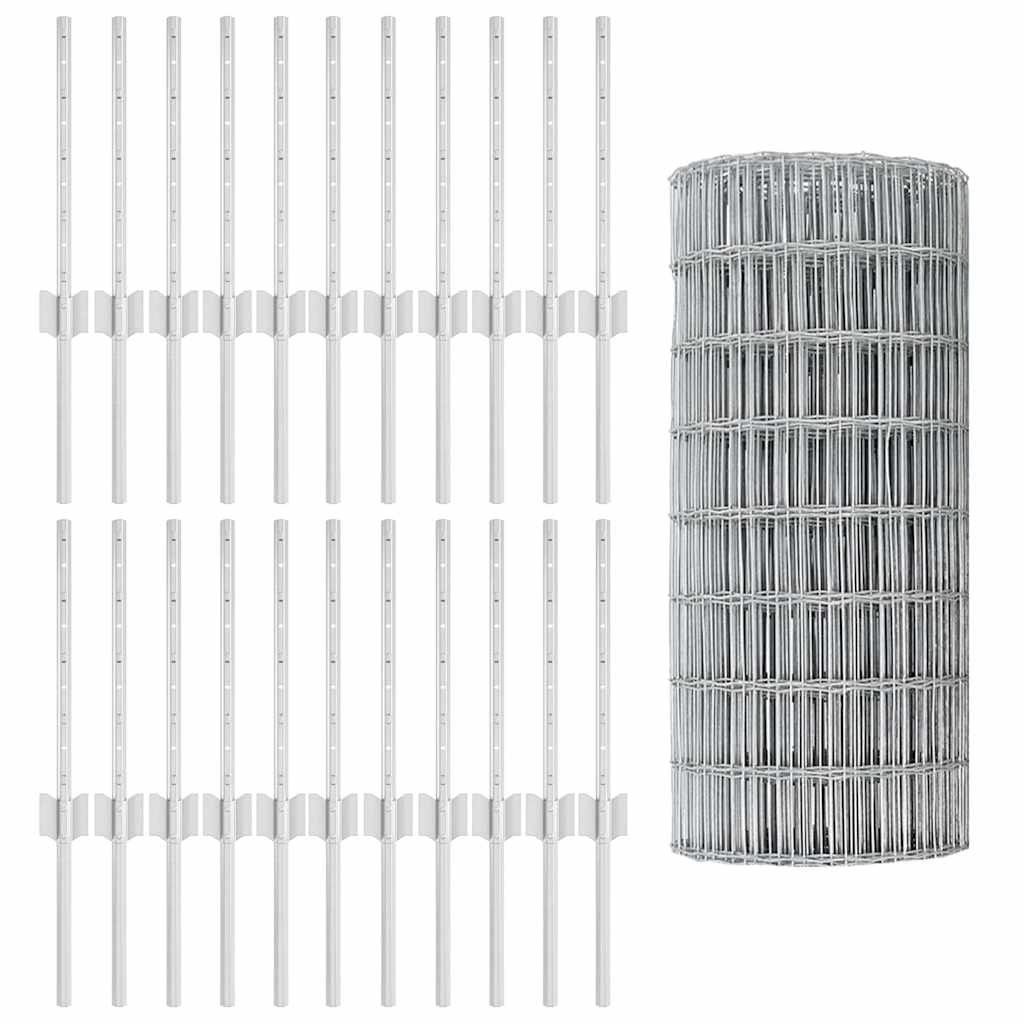 vidaXL Ευρωπαϊκή περίφραξη με 11 στύλους Ασήμι 0,4x50 μ Ατσάλι