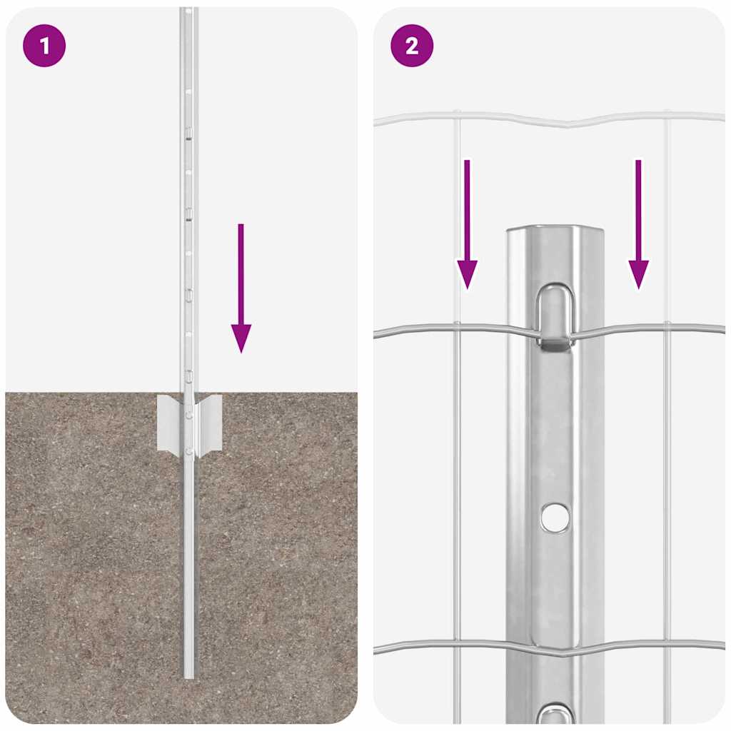 vidaXL Ευρωπαϊκό Φράχτη με 11 Στυλοβάτες Ασημί 0.6x50 μ Ατσάλι