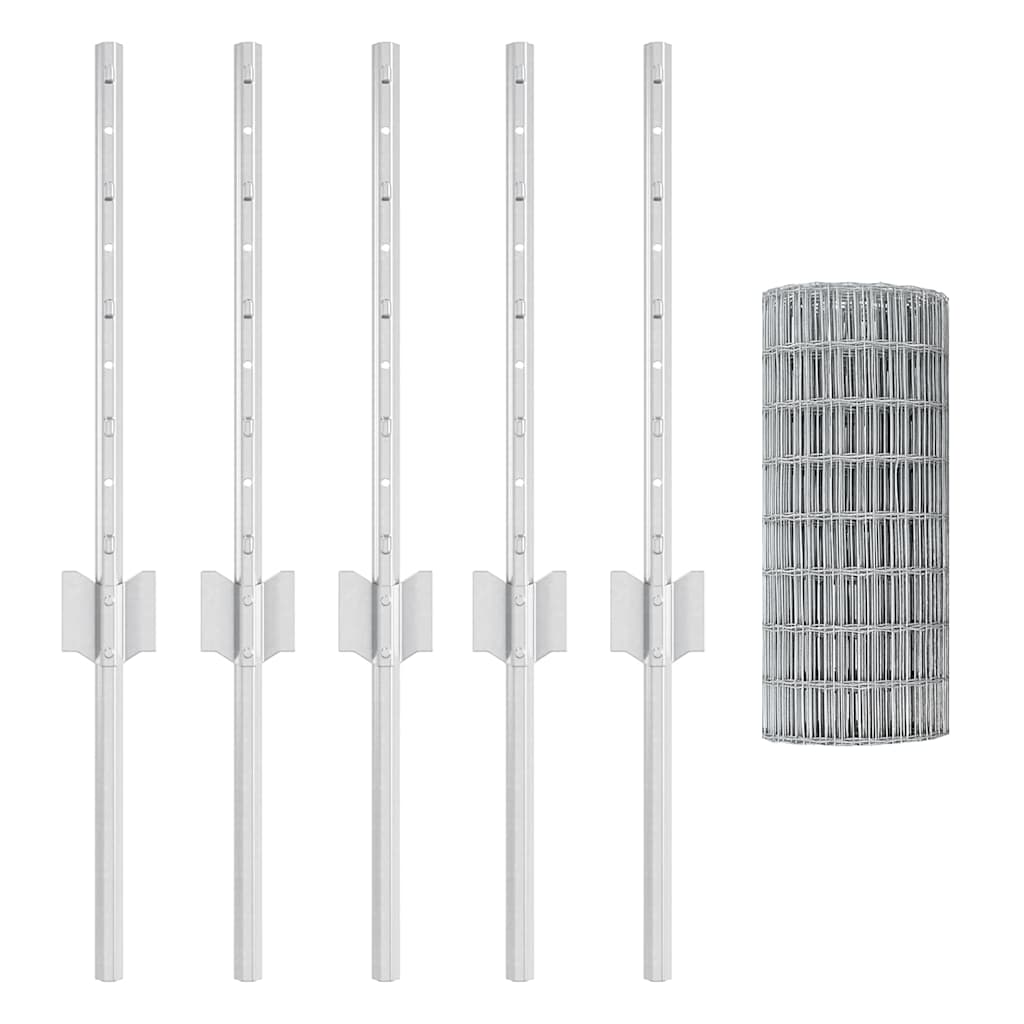 vidaXL Ευρωπαϊκό Φράκτη με 5 Στηρίγματα Ασημί 0,4x10 μ Ατσάλι