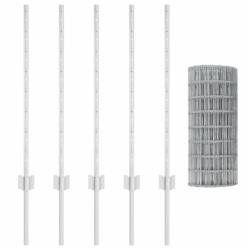 vidaXL Ευρωπαϊκό Φράχτη με 5 Εν Posts Ασημί 0,8x10 μ Ατσάλι
