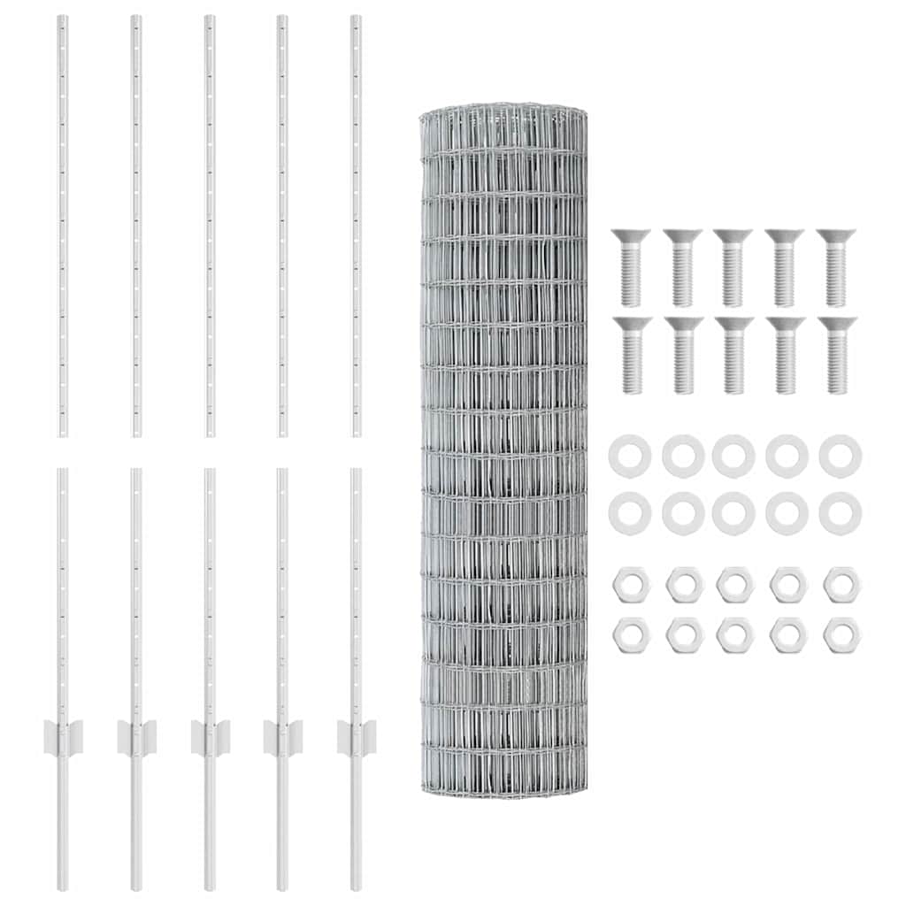 vidaXL Ευρωπαϊκή Φράχτης με 10 Στυλίσες Ασημί 1,2x10 μ Ατσάλι