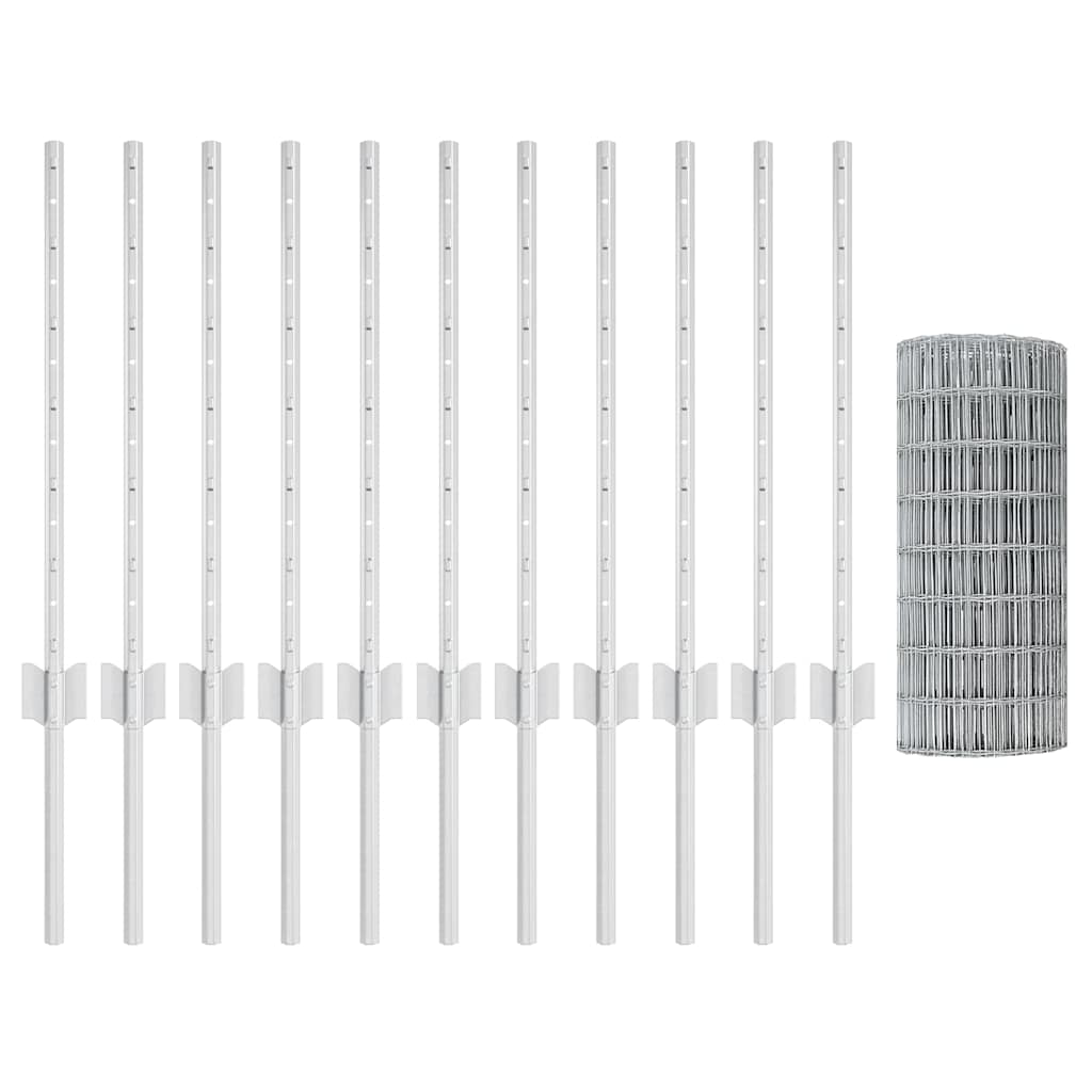 vidaXL Ευρωπαϊκό Φράχτη με 11 Στηρίγματα Ασημί 0,6x25 μ Ατσάλι