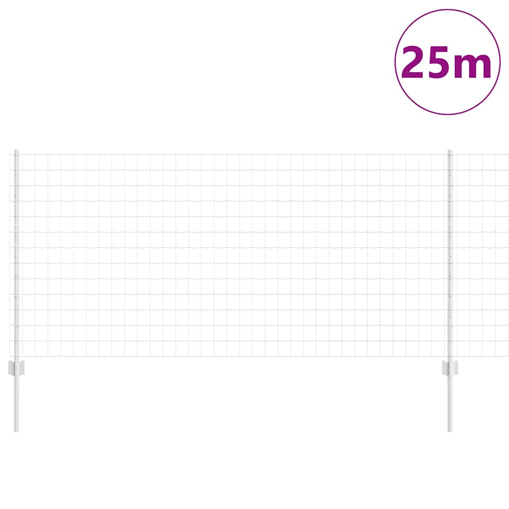 VidaXL Ευρωπαϊκό Φράκτη με 22 Υποστηρίγματα Ασημί 1x25 μ Χάλυβας