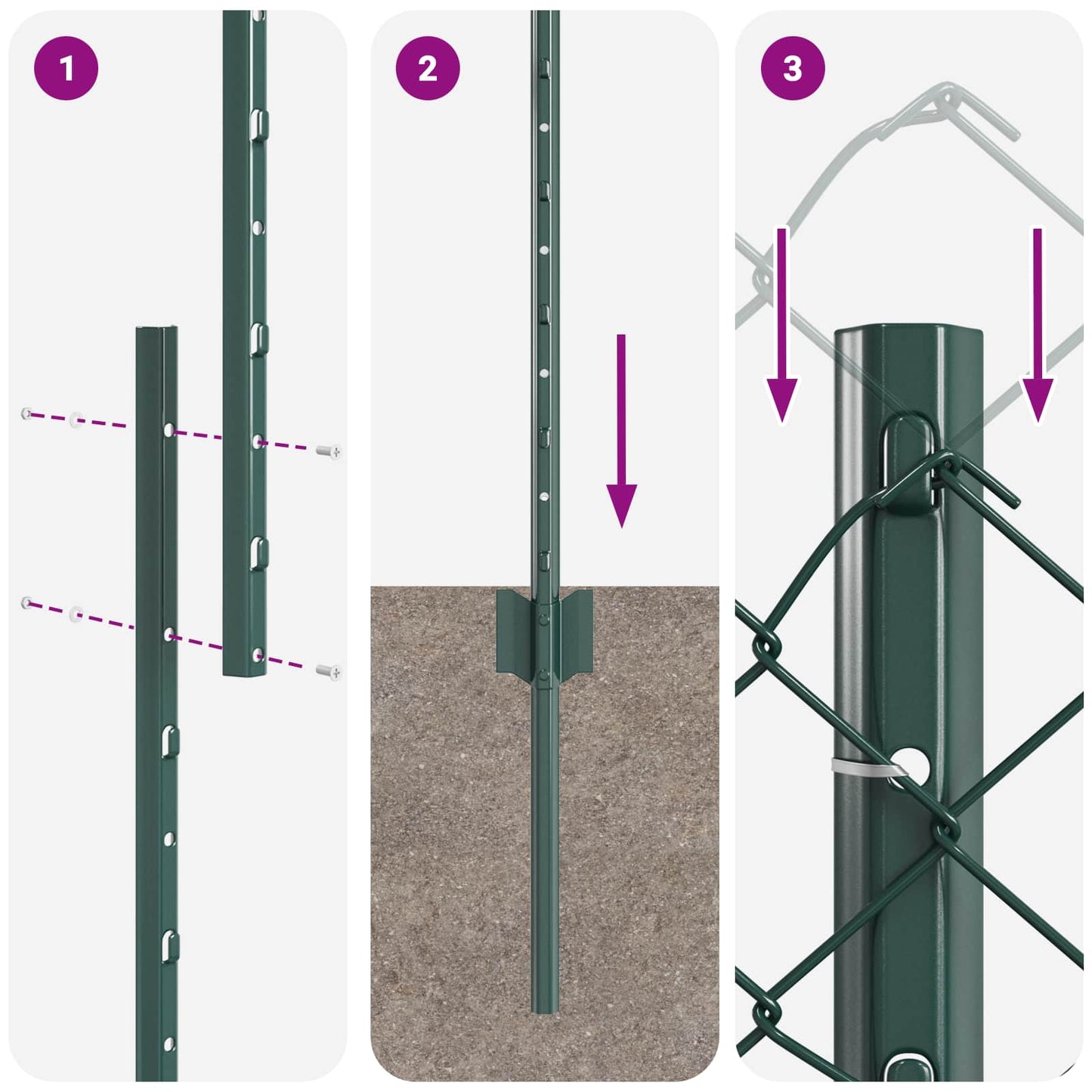 vidaXL Φράχτης αλυσίδας με στήλη 10 x 1 m PVC-Επικαλυμμένο Ατσάλι