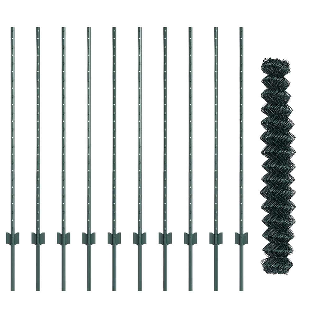 vidaXL Φράκτης από Αλυσίδα με 10 U Posts Πράσινος 1.2x10 μ Σιδερένιο