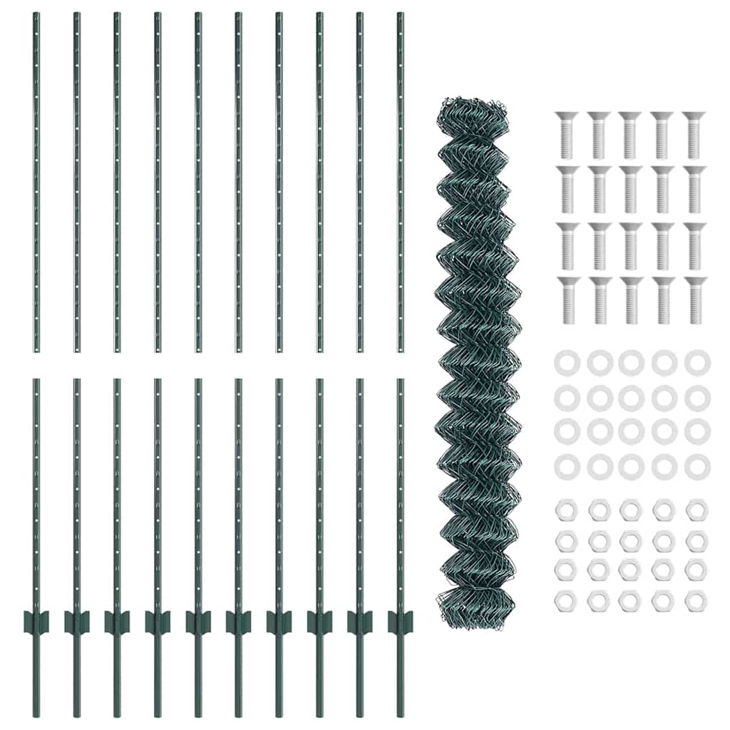vidaXL Περίφραξη τύπου αλυσίδας με 10 U Posts Πράσινη 1.5x10 μ Χάλυβας
