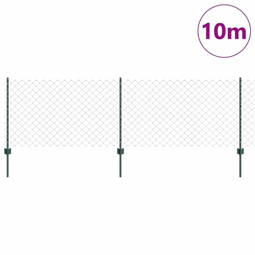 vidaXL Φράχτης από αλυσίδα με 10 U Posts Πράσινος 0.8x10 μ Χάλυβας