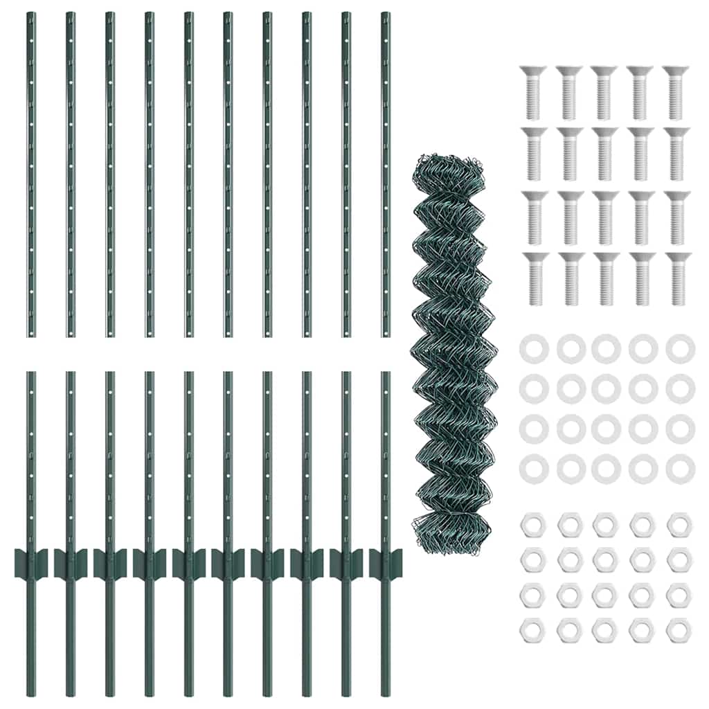 vidaXL Φράκτης Chain Link με 10 U Πόλους Πράσινος 1x10 μ Ατσάλι