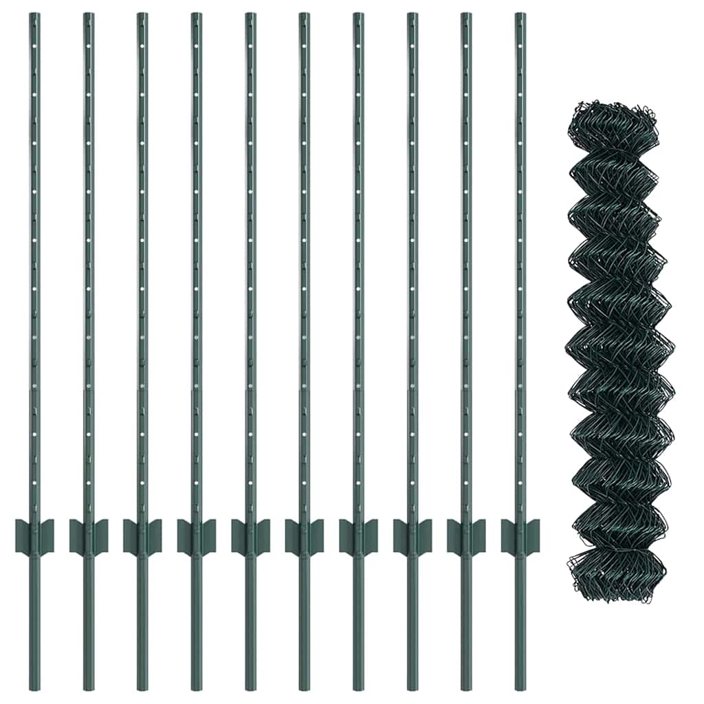 vidaXL Φράκτης Chain Link με 10 U Πόλους Πράσινος 1x10 μ Ατσάλι