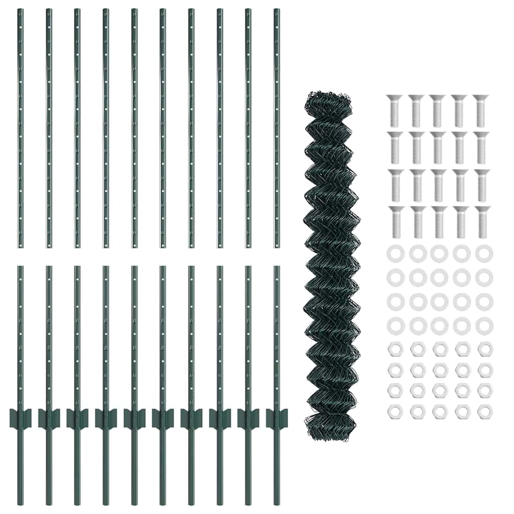 vidaXL Φράχτης αλυσίδας με 10 στυλοβάτες Πράσινος 1.2x10 μ Χάλυβας