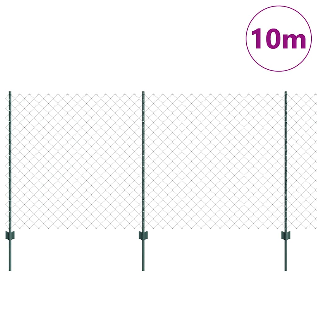 vidaXL Φράχτης αλυσίδας με 10 στυλοβάτες Πράσινος 1.2x10 μ Χάλυβας