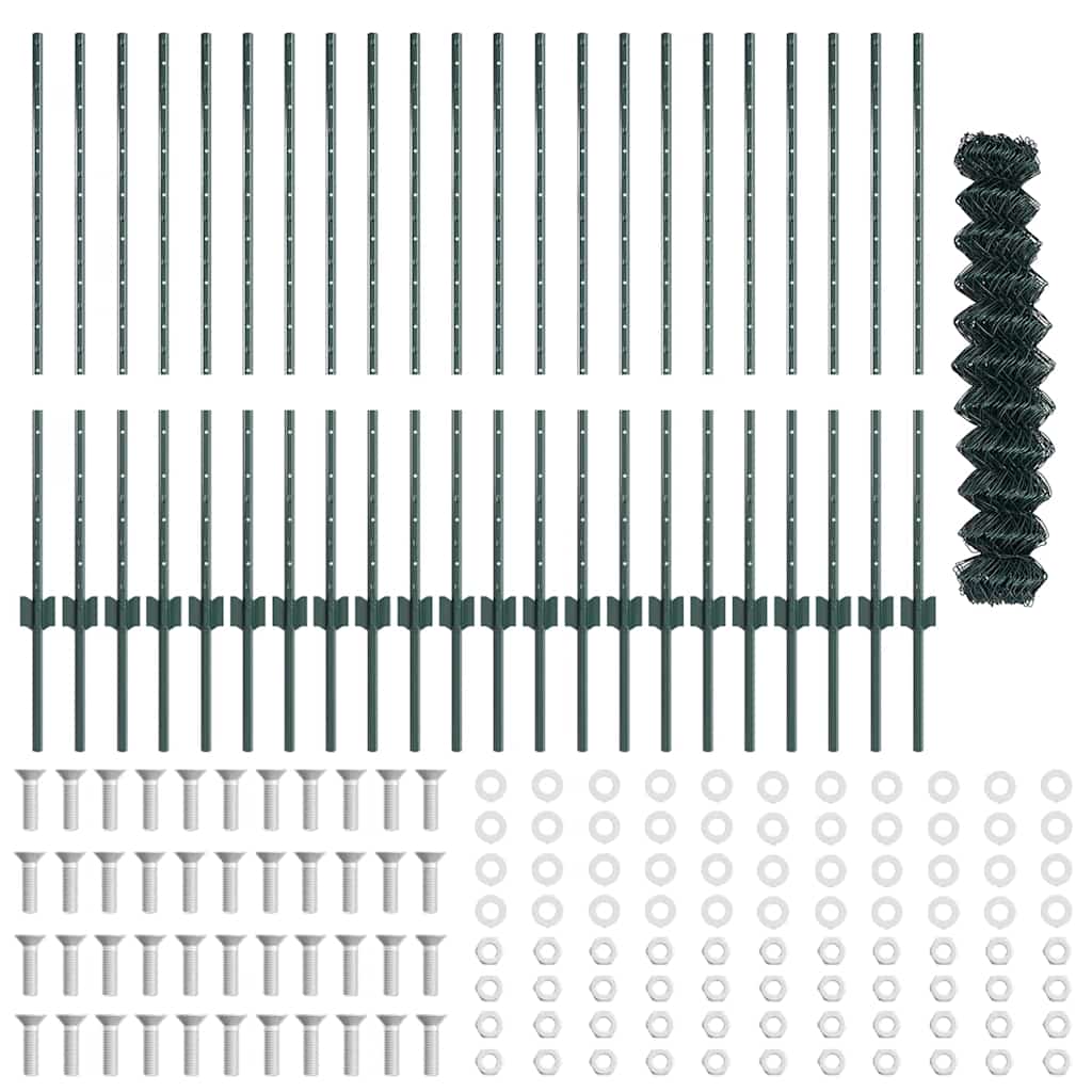 vidaXL Φράχτης Αλυσίδας με 22 Στήλες Πράσινος 1x25 μ Ατσάλι