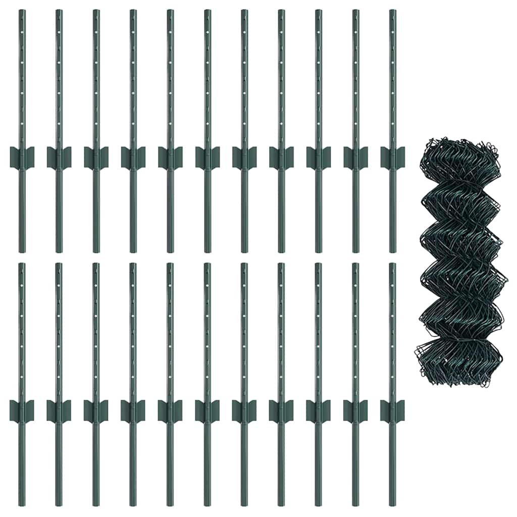 vidaXL Φράκτης Αλυσίδας με 22 U Posts Πράσινος 0.4x25 m Χάλυβας