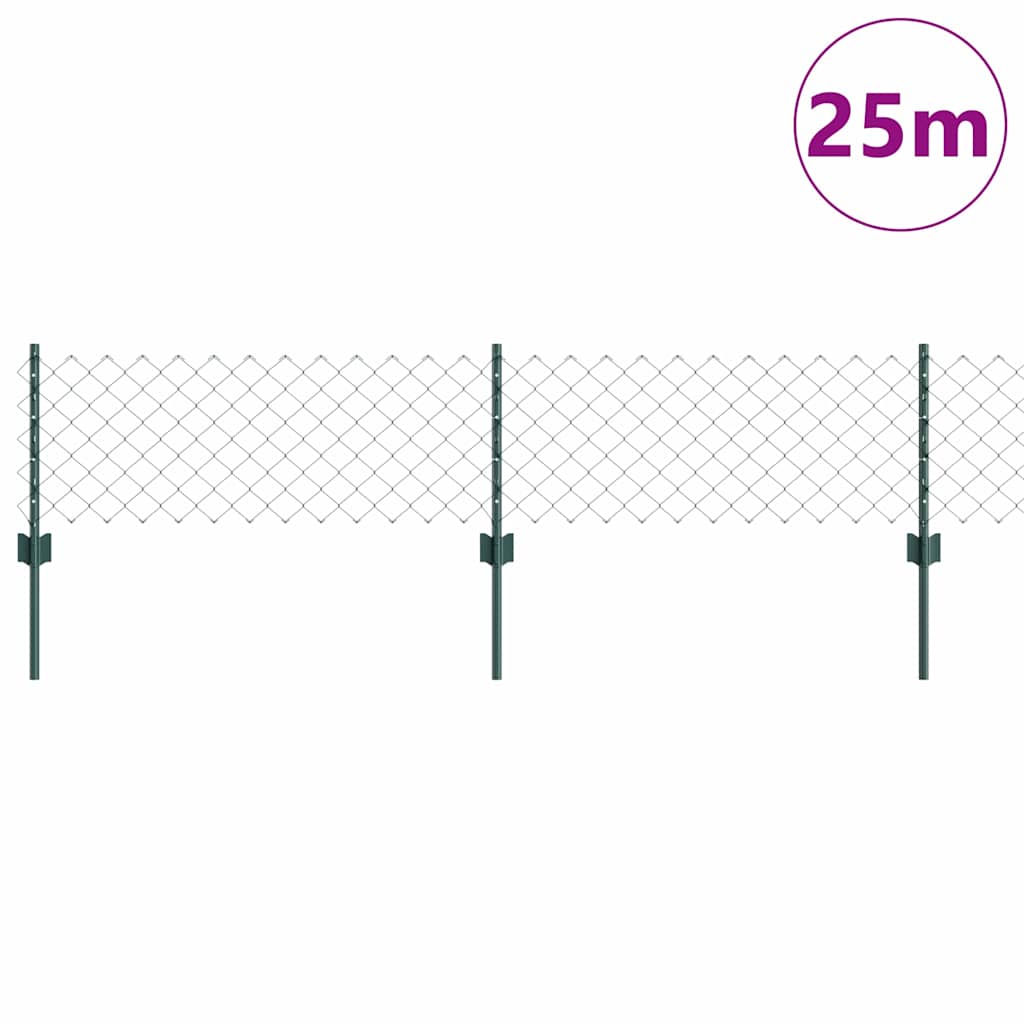 vidaXL Φράκτης Αλυσίδας με 22 U Posts Πράσινος 0.4x25 m Χάλυβας