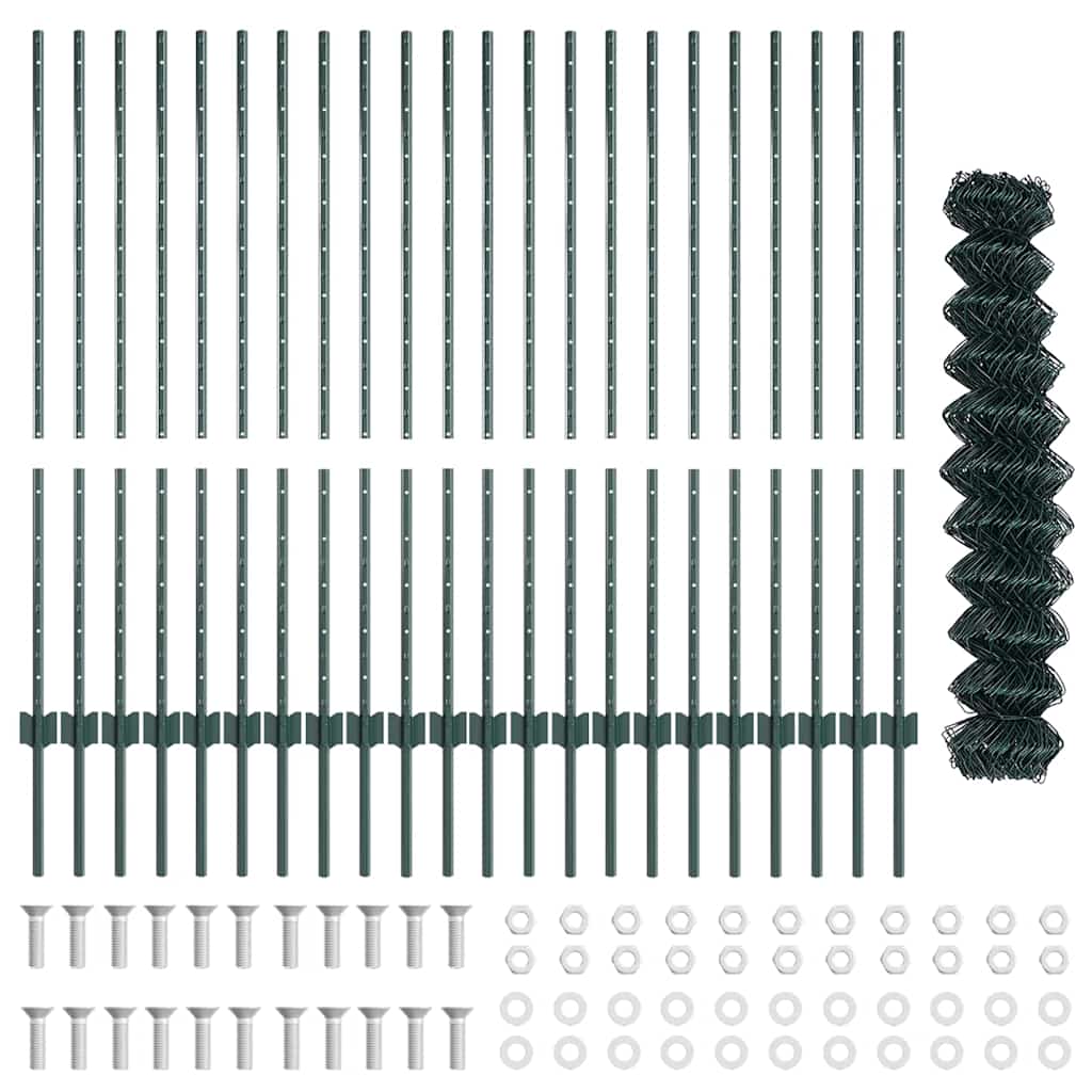 vidaXL Φράχτης Αλυσίδας με 22 U Posts Πράσινος 1.2x25 μ Χάλυβα