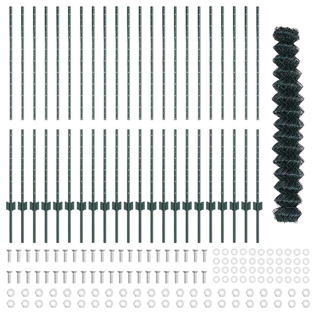 vidaXL Φράχτης Αλυσίδας με 22 Στυλίες Πράσινος 1.4x25 μ Χάλυβας