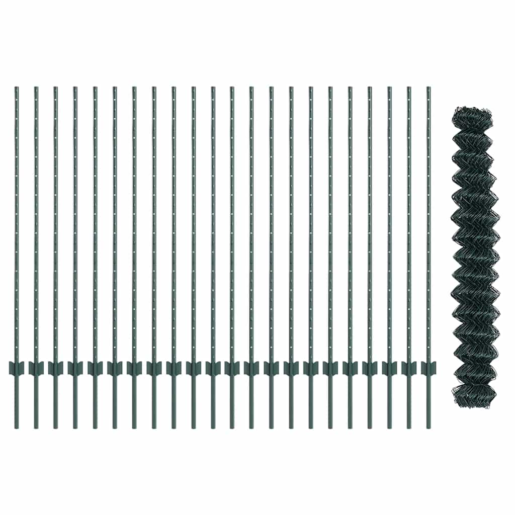 vidaXL Φράχτης Αλυσίδας με 22 Στυλίες Πράσινος 1.4x25 μ Χάλυβας