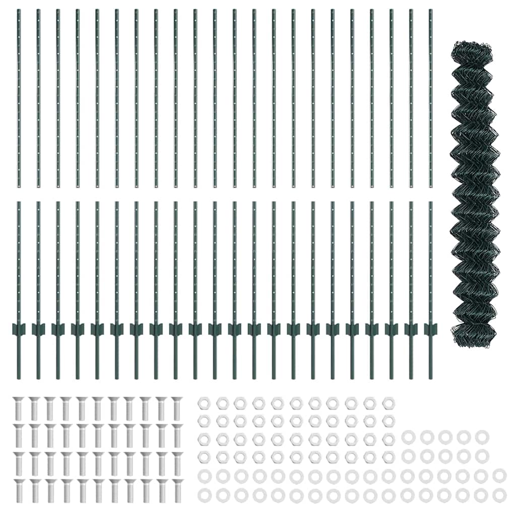 vidaXL Φράκτης Αλύσου με 22 U Posts Πράσινο 1.6x25 m Ατσάλι