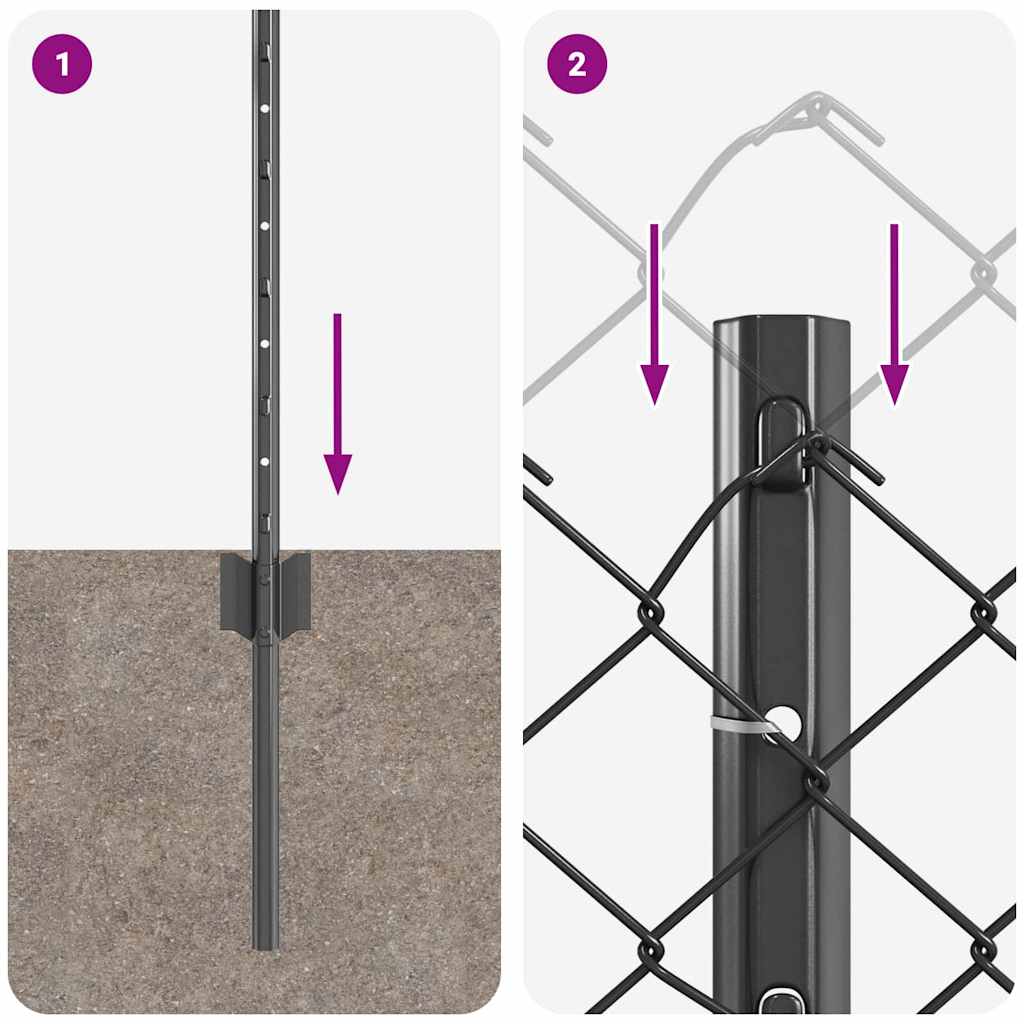 vidaXL Φράχτης αλυσίδας με 10 U Posts Γκρι 0.6x10 μ Χάλυβας