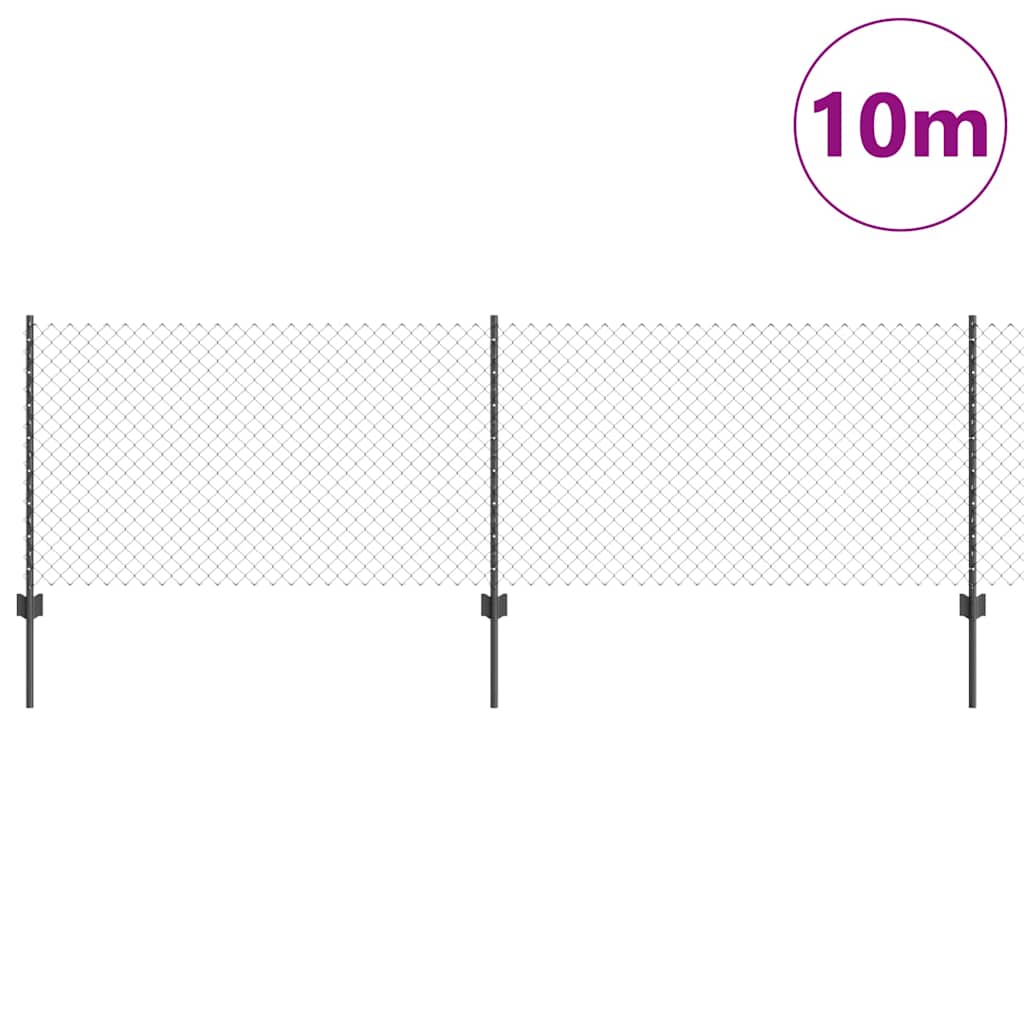 vidaXL Φράχτης Συρμάτινης Αλυσίδας με 10 πόλους U Γκρι 0.8x10 μ Ατσάλι