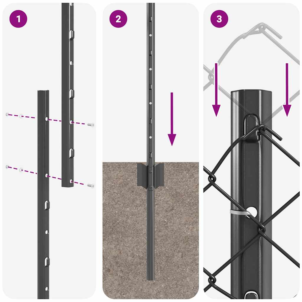 vidaXL Φράχτης από Αλυσίδα με 20 Υποστηρίγματα Γκρι 1x10 μ Ατσάλι