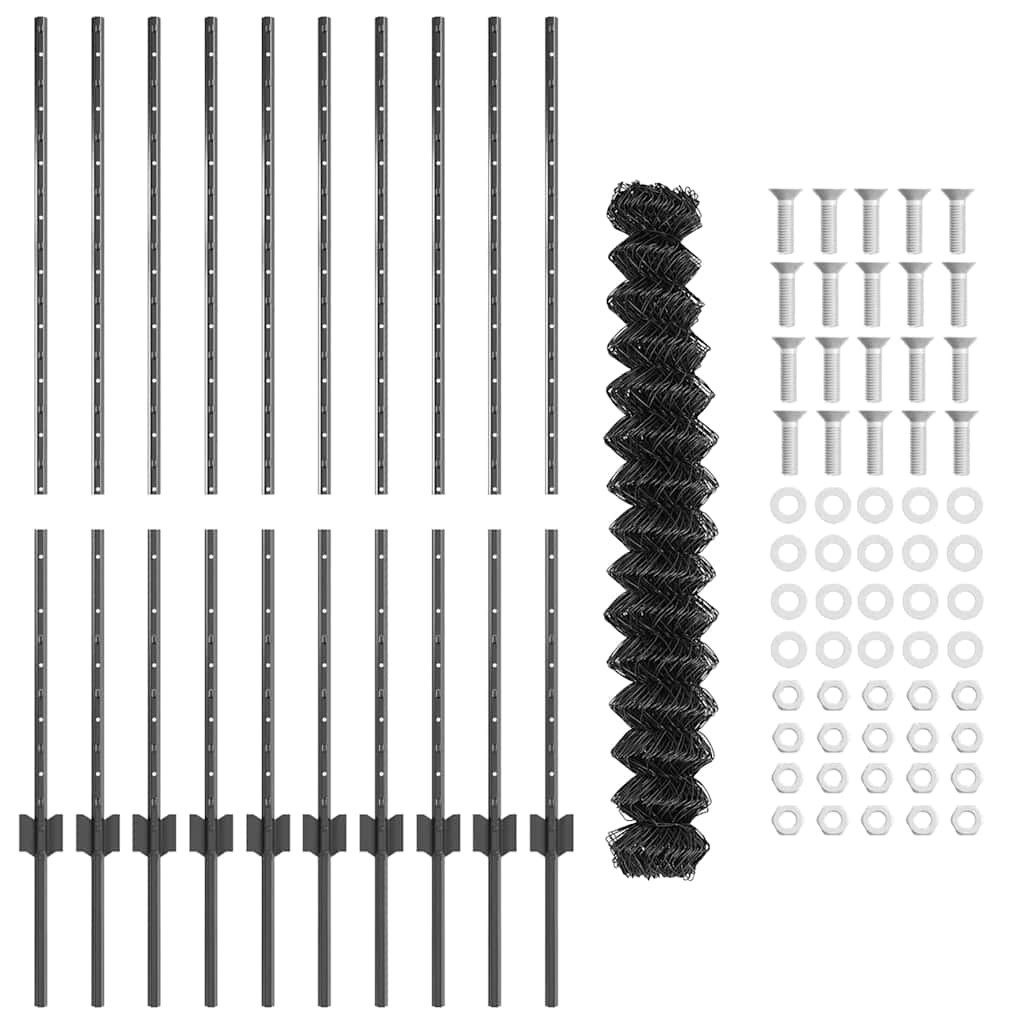 vidaXL Φράχτης Σχοινιού με 20 U Πόδια Γκρι 1.2x10 μ Χάλυβας