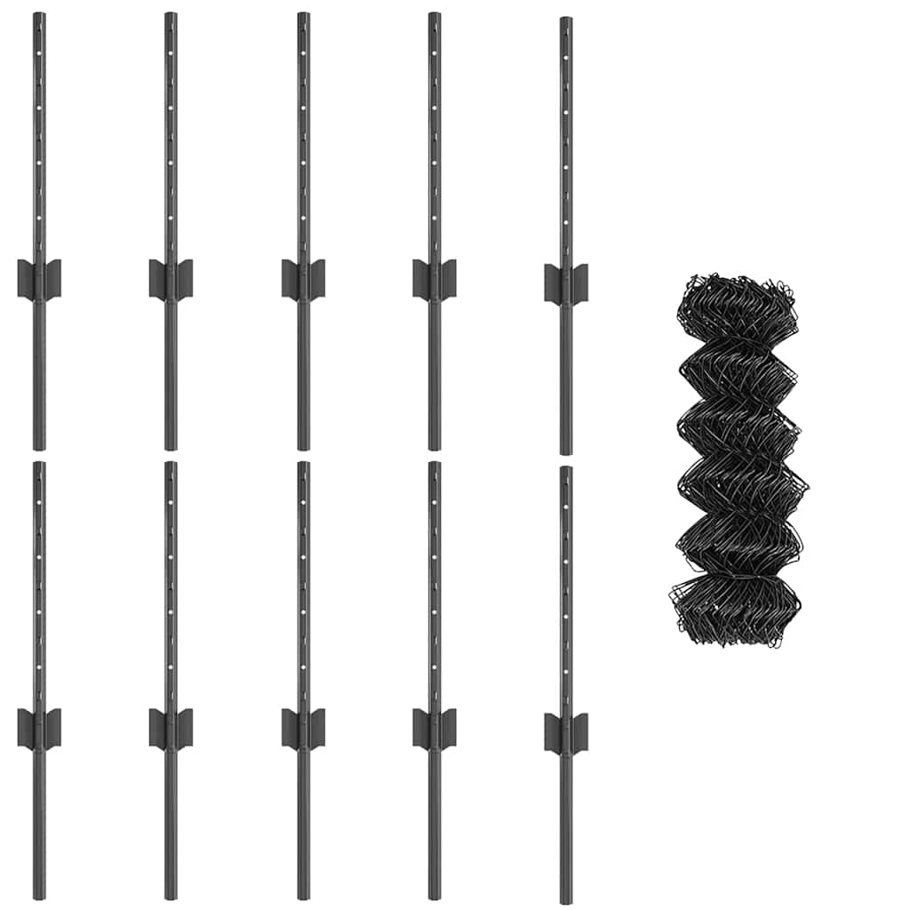 vidaXL Φράχτης Αλυσίδας με 10 Πόστες U Γκρι 0.4x10 μ Χάλυβα