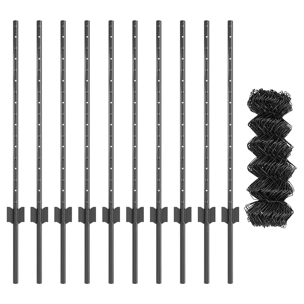 vidaXL Φράχτης αλυσίδας με 10 U Posts Γκρι 0.8x10 μ Ατσάλι