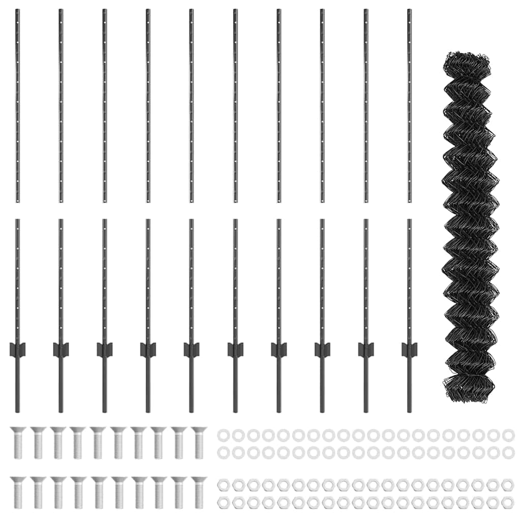 vidaXL Φράχτης με Αλυσίδα με 20 Υποστηρίγματα Γκρι 1.4x10 m Ατσάλι