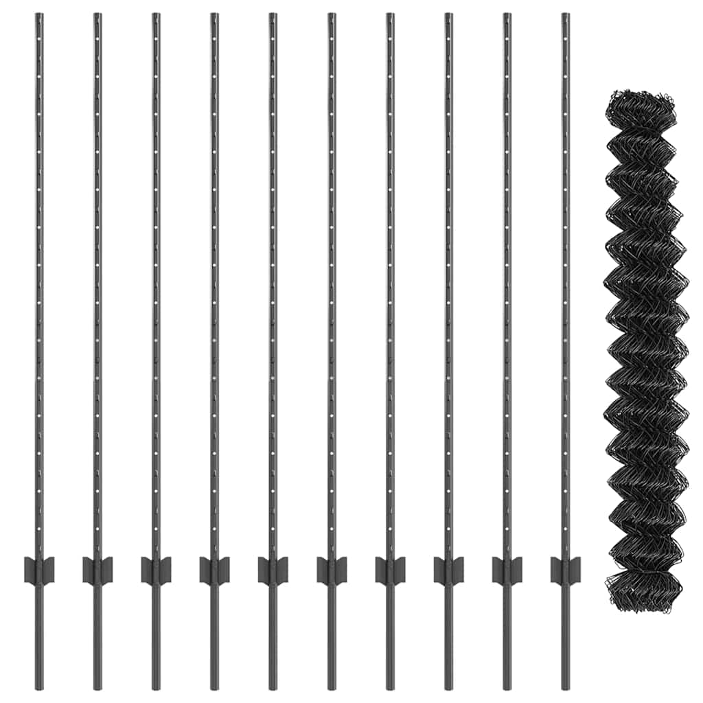 vidaXL Φράχτης με Αλυσίδα με 20 Υποστηρίγματα Γκρι 1.4x10 m Ατσάλι