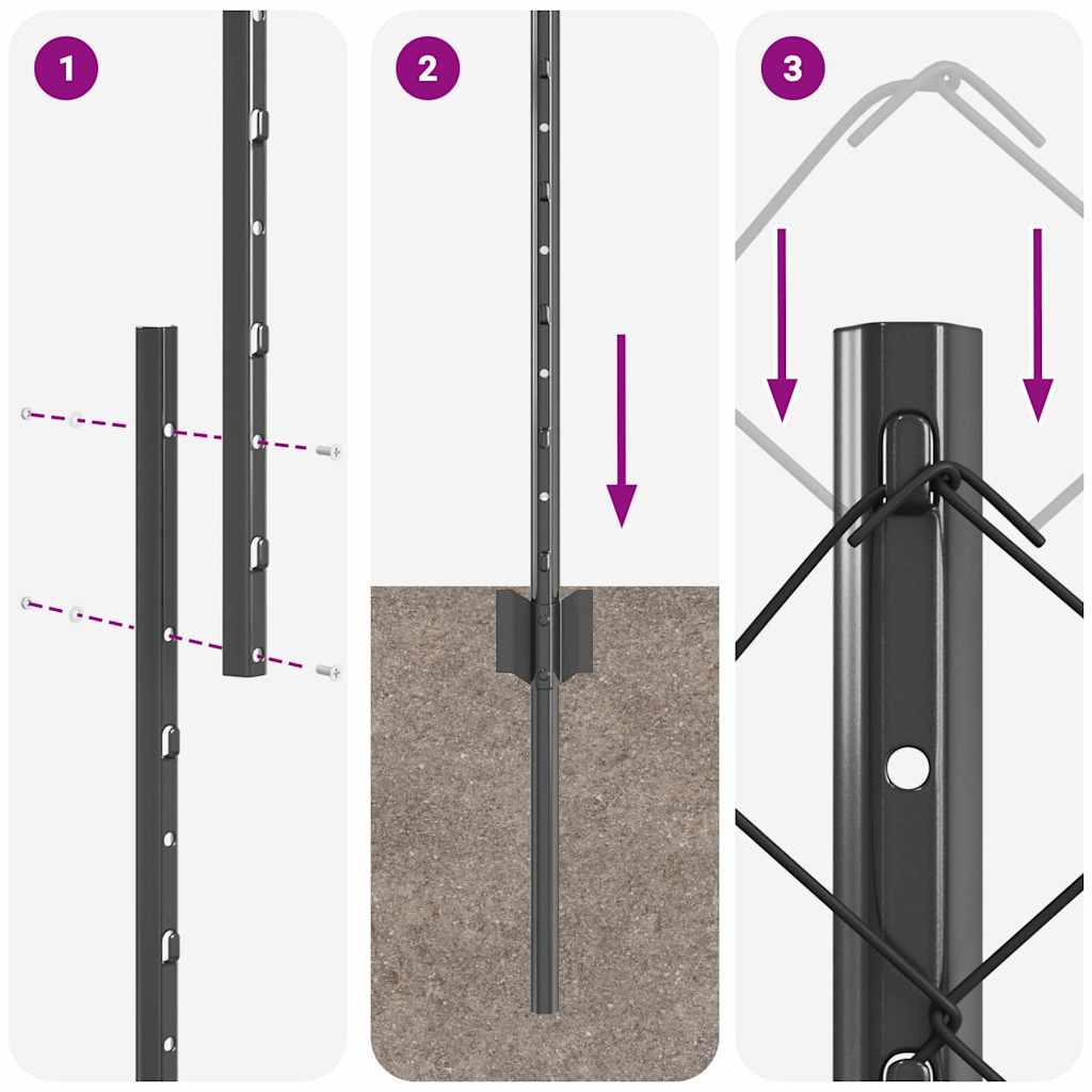 vidaXL Φράχτης με Αλυσίδα με 20 Υποστηρίγματα Γκρι 1.4x10 m Ατσάλι