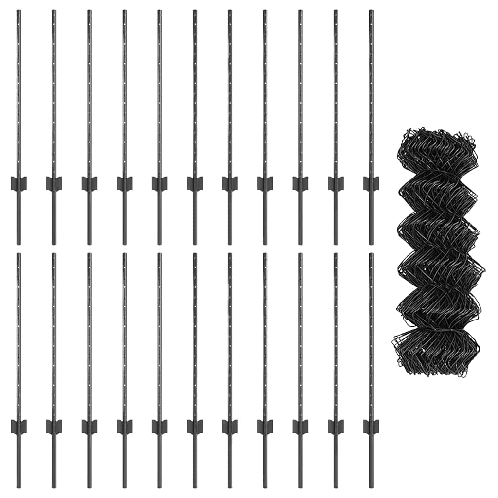 vidaXL Φράχτης αλυσίδας με 22 U Posts Γκρι 0.8x25 μ Ατσάλι