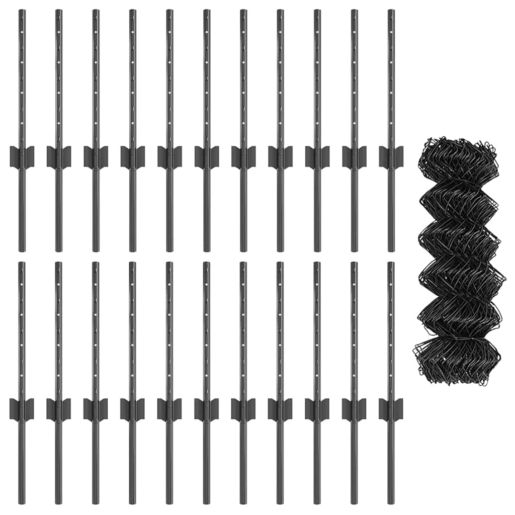 vidaXL Φράχτης με Χαλύβδινες Σχέσεις με 22 Υποστήριξεις Γκρι 0.4x25 μ.
