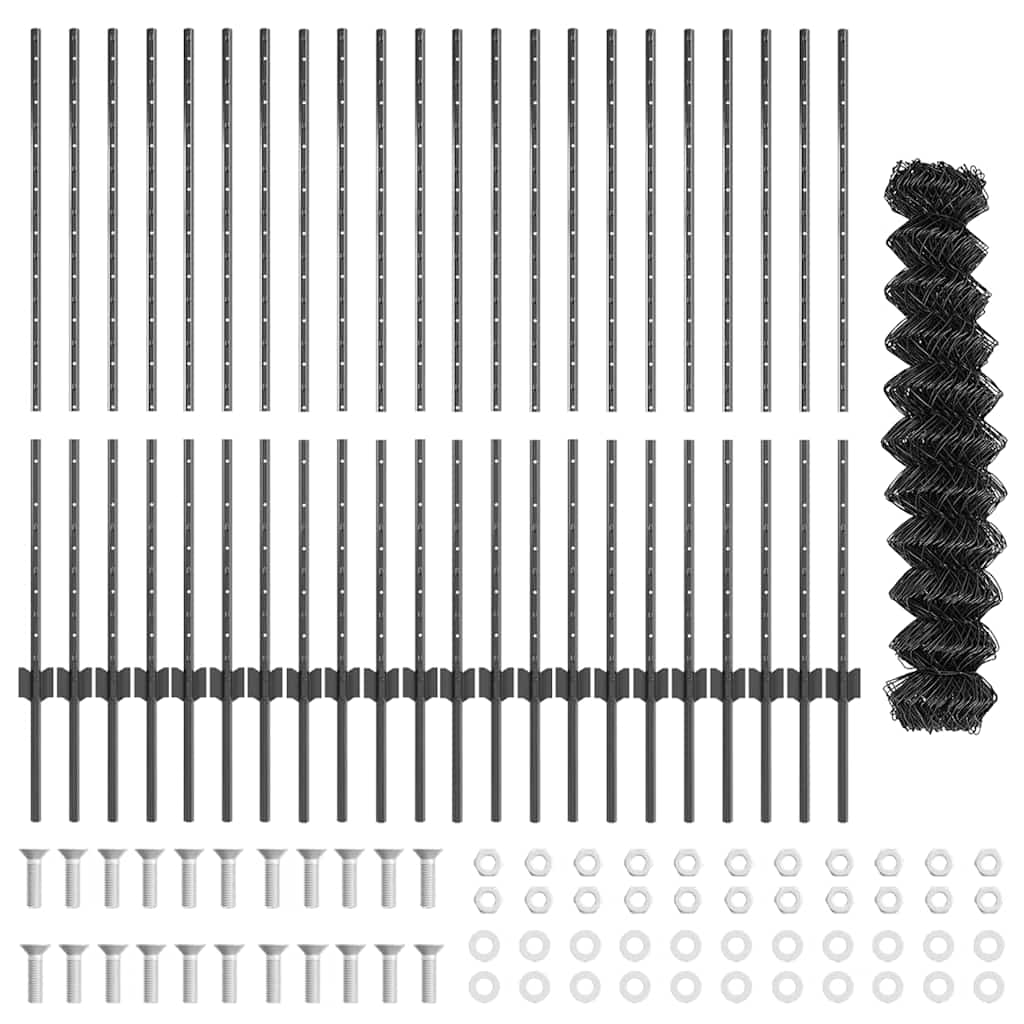 vidaXL Φράχτης αλυσίδας με 44 U Posts Γκρι 1.2x25 μ Ατσάλι