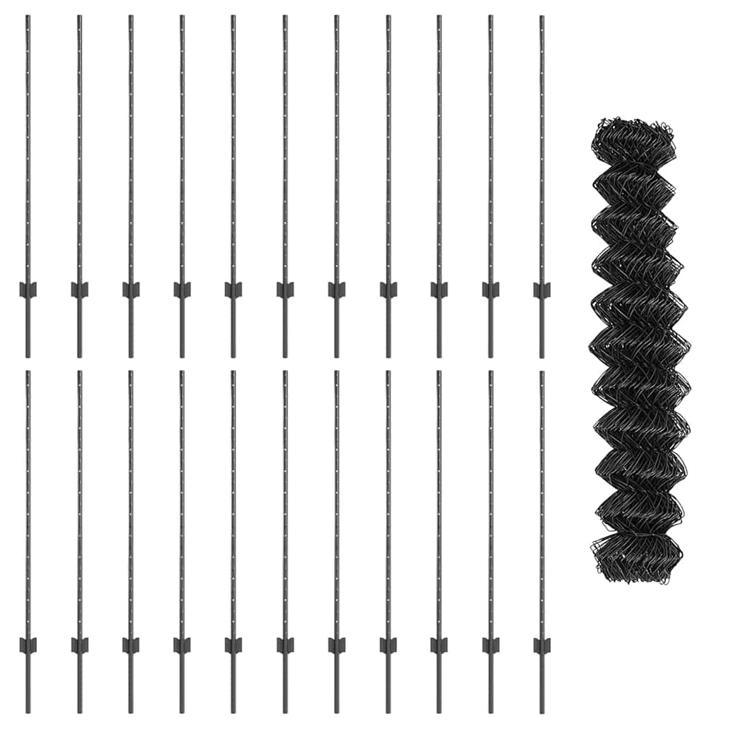 vidaXL Φράχτης αλυσίδας με 44 U Posts Γκρι 1.2x25 μ Ατσάλι