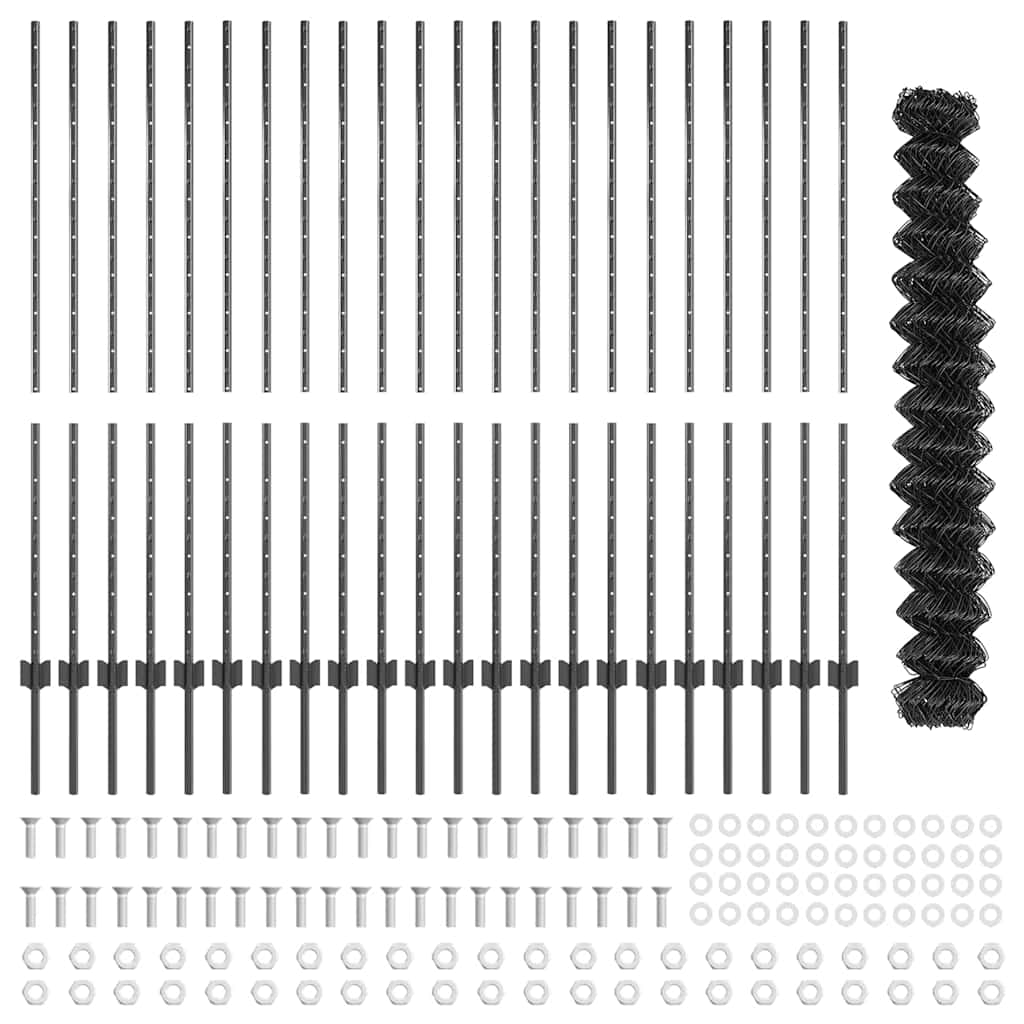 vidaXL Φράκτης από Συρματόσχοινο με 44 U Posts Γκρι 1.4x25 μ Ατσάλι