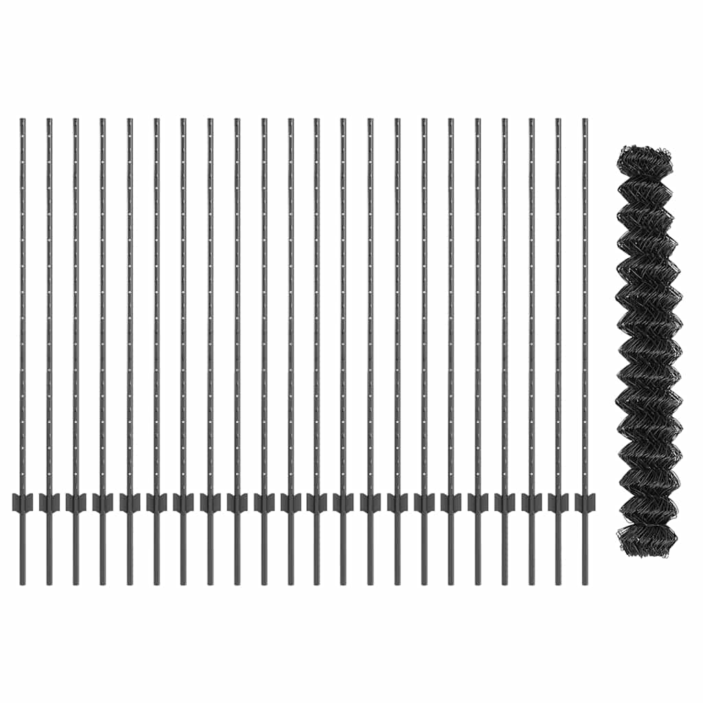 vidaXL Φράκτης από Συρματόσχοινο με 44 U Posts Γκρι 1.4x25 μ Ατσάλι