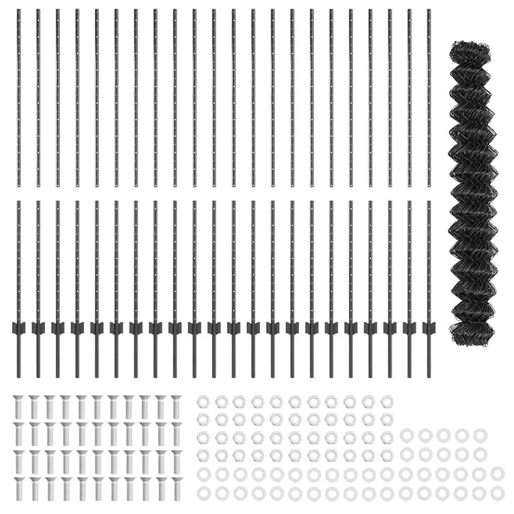 vidaXL Σετ Φράχτη Κήπου από Αλυσίδα Σετ 2 Γκρι Γαλβανισμένος Χάλυβας