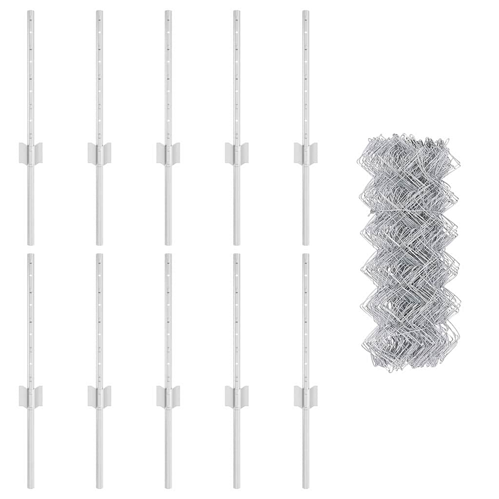 vidaXL Φράχτης με 10 στήλες ασημί 0.4x10 μ ατσάλι