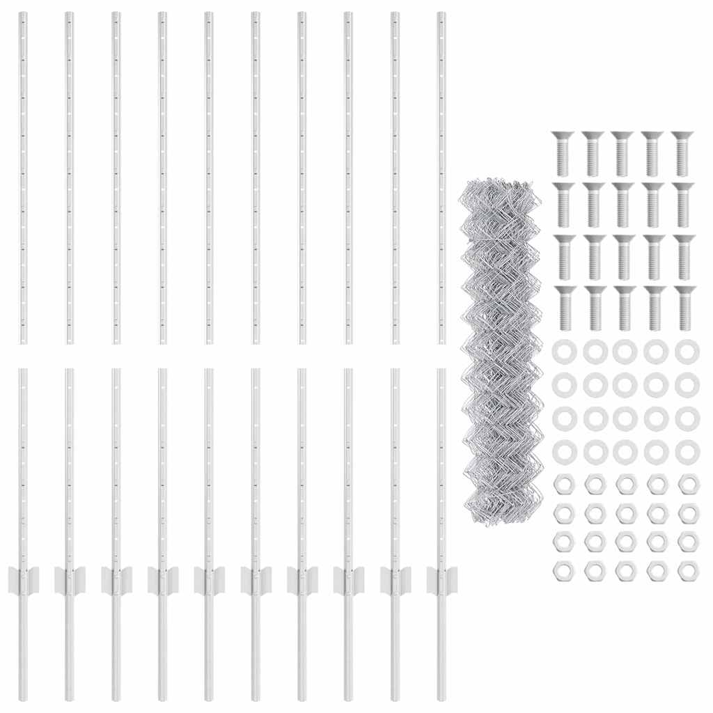 vidaXL Φράχτης Αλυσίδας με 20 Υ Πόστ Σίδερο 1.2x10 μ