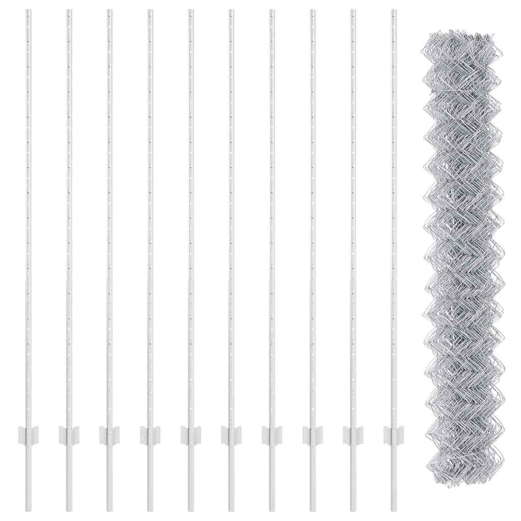 vidaXL Φράχτης από αλυσίδα με 20 U Posts Ασημί 1.6x10 μ Χάλυβας