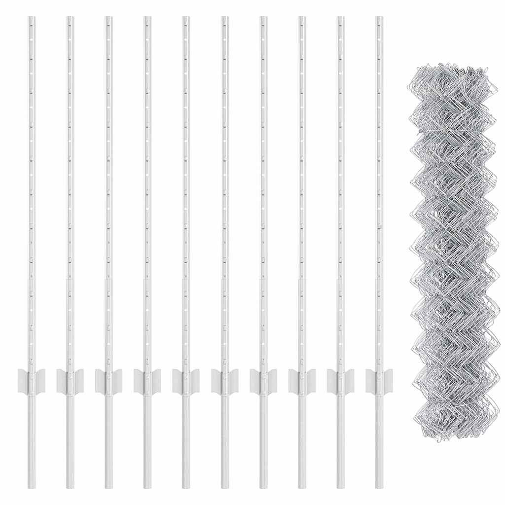 vidaXL Φράχτης με 20 μεταλλικές κολώνες, Ασημί 1x10 μ.