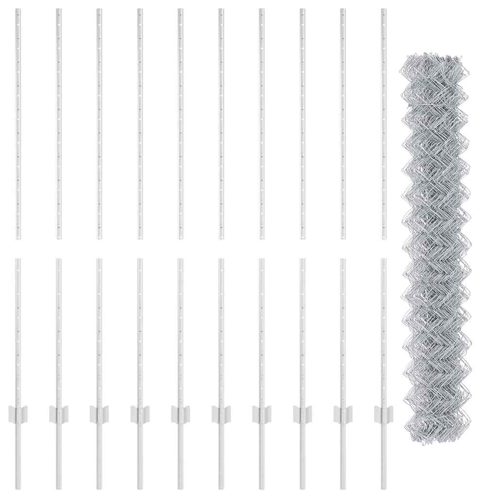 vidaXL Φράχτης από Σχοινί με 20 U Posts Ασημί 1.4x10 μ Χάλυβα