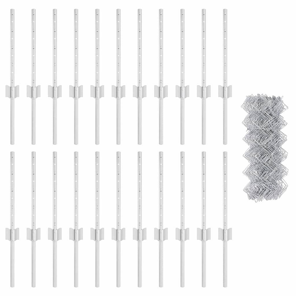 vidaXL Περίφραξη από αλυσίδα με 22 U Posts Ασημί 0.4x25 μ Χάλυβας