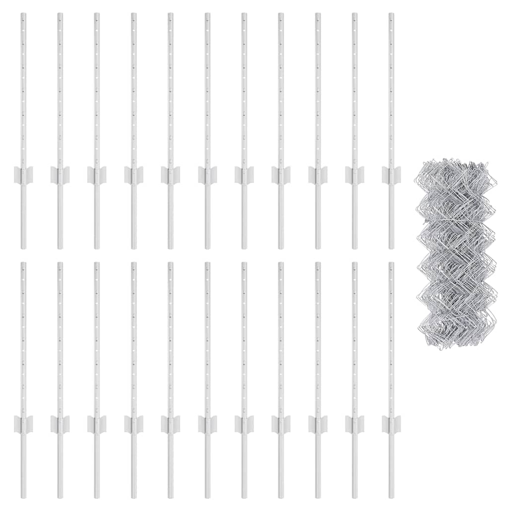vidaXL Προστατευτικό Πλέγμα με 22 Στάντ Ασημί 0.6x25 μ Χάλυβας
